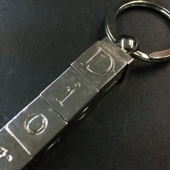 Christian Dior Logo Cube Motif Silver Tone Key Ring Charm - Picture 3 of 5